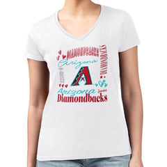 Arizona Diamondbacks G-III 4Her by Carl Banks Women's Super-Slim Fit Lightweight Collage Team Graphic V-Neck T-Shirt - White