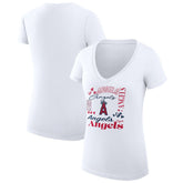 Los Angeles Angels G-III 4Her by Carl Banks Women's Super-Slim Fit Lightweight Collage Team Graphic V-Neck T-Shirt - White