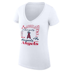 Los Angeles Angels G-III 4Her by Carl Banks Women's Super-Slim Fit Lightweight Collage Team Graphic V-Neck T-Shirt - White