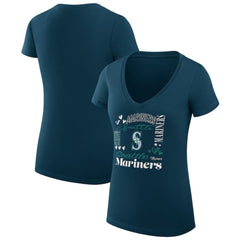 Seattle Mariners G-III 4Her by Carl Banks Women's Super-Slim Fit Lightweight Collage Team Graphic V-Neck T-Shirt - Navy