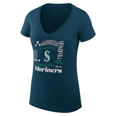 Seattle Mariners G-III 4Her by Carl Banks Women's Super-Slim Fit Lightweight Collage Team Graphic V-Neck T-Shirt - Navy