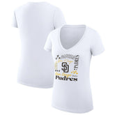 San Diego Padres G-III 4Her by Carl Banks Women's Super-Slim Fit Lightweight Collage Team Graphic V-Neck T-Shirt - White