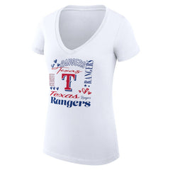 Texas Rangers G-III 4Her by Carl Banks Women's Super-Slim Fit Lightweight Collage Team Graphic V-Neck T-Shirt - White