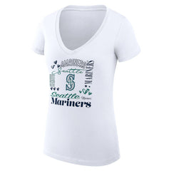 Seattle Mariners G-III 4Her by Carl Banks Women's Super-Slim Fit Lightweight Collage Team Graphic V-Neck T-Shirt - White
