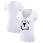 Minnesota Twins G-III 4Her by Carl Banks Women's Super-Slim Fit Lightweight Collage Team Graphic V-Neck T-Shirt - White