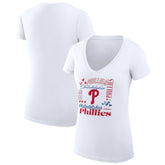 Philadelphia Phillies G-III 4Her by Carl Banks Women's Super-Slim Fit Lightweight Collage Team Graphic V-Neck T-Shirt - White