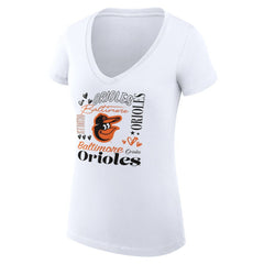 Baltimore Orioles G-III 4Her by Carl Banks Women's Super-Slim Fit Lightweight Collage Team Graphic V-Neck T-Shirt - White