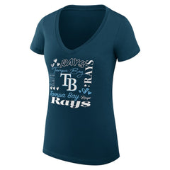 Tampa Bay Rays G-III 4Her by Carl Banks Women's Super-Slim Fit Lightweight Collage Team Graphic V-Neck T-Shirt - Navy