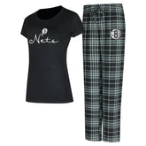 Brooklyn Nets Concepts Sport Women's Vector Top & Flannel Pants Sleep Set - Black/Gray discount