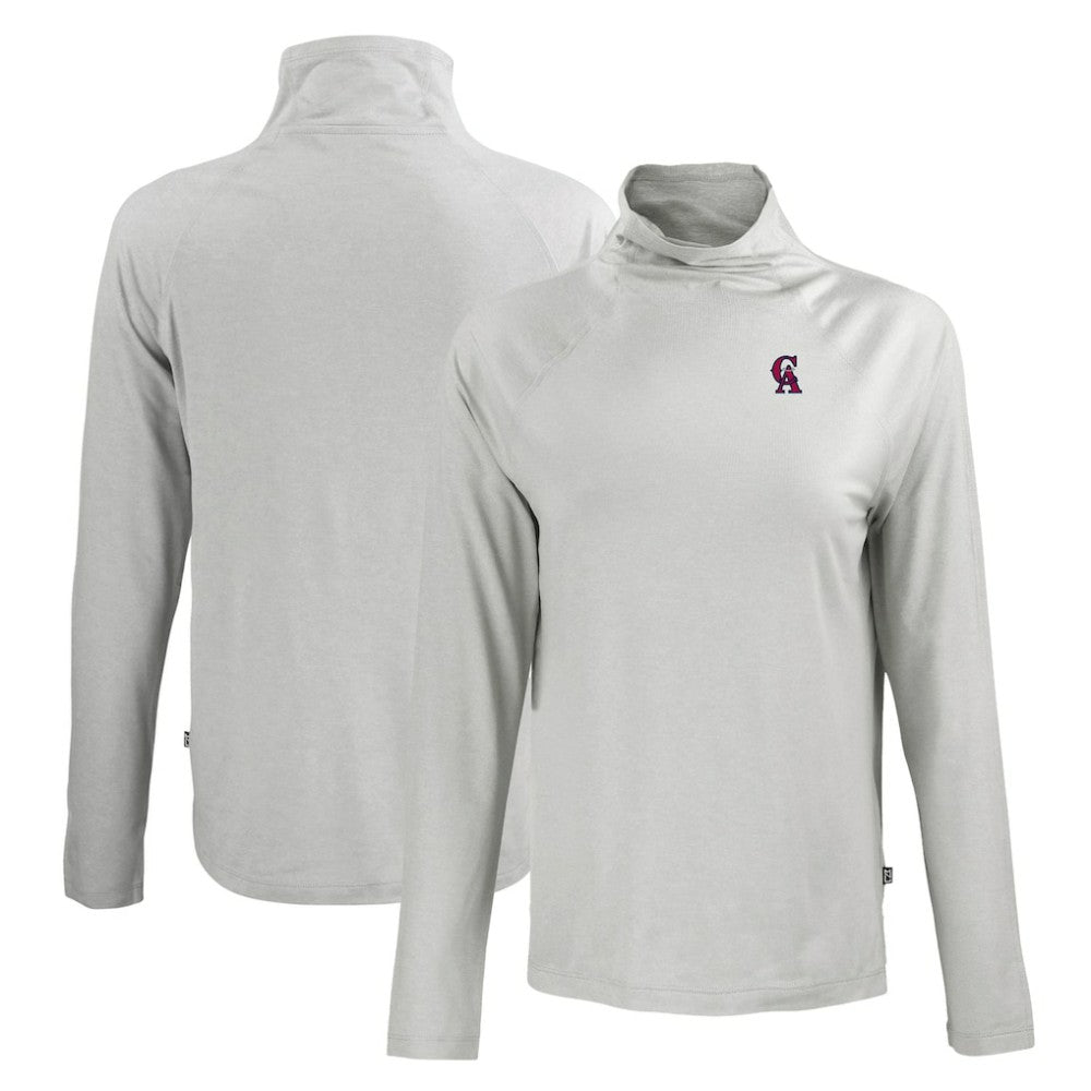 California Angels Cutter & Buck Women's Cooperstown Collection Coastline Epic Comfort Eco Recycled Funnel Neck Raglan Pullover Top - Gray
