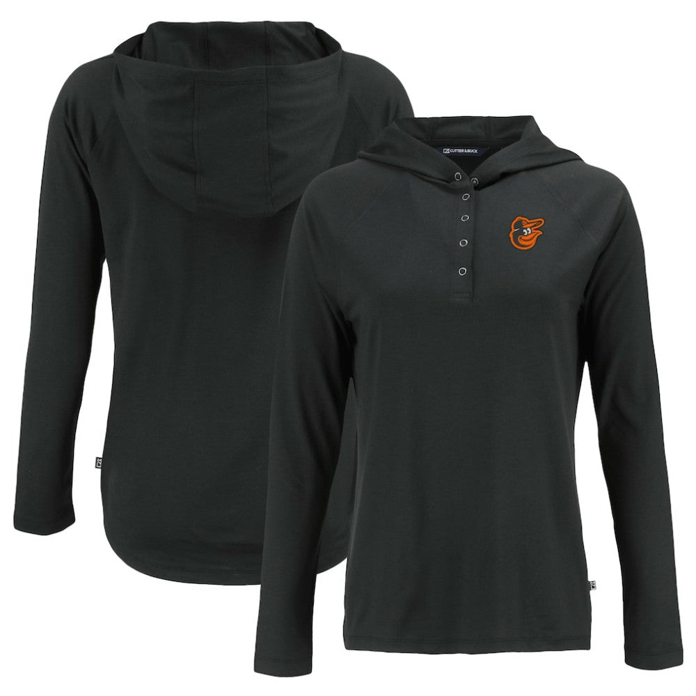 Baltimore Orioles Cutter & Buck Women's Coastline Epic Comfort Eco Recycled Hoodie Raglan Long Sleeve T-Shirt - Black