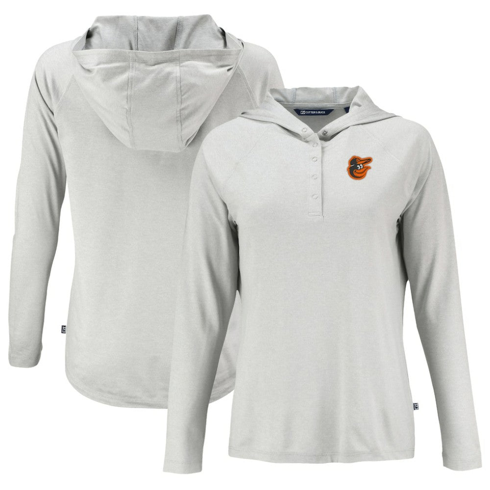 Baltimore Orioles Cutter & Buck Women's Coastline Epic Comfort Eco Recycled Hoodie Raglan Long Sleeve T-Shirt - Gray