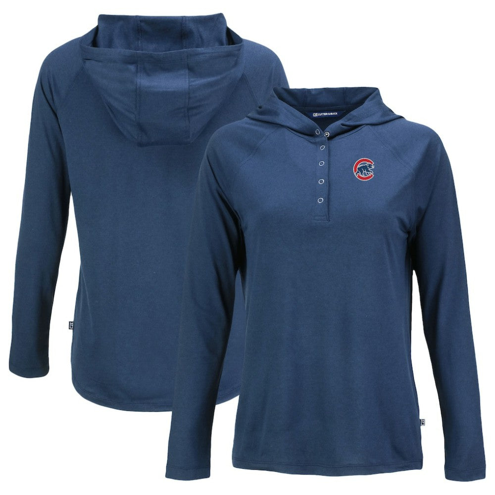 Chicago Cubs Cutter & Buck Women's Coastline Epic Comfort Eco Recycled Hoodie Raglan Long Sleeve T-Shirt - Navy