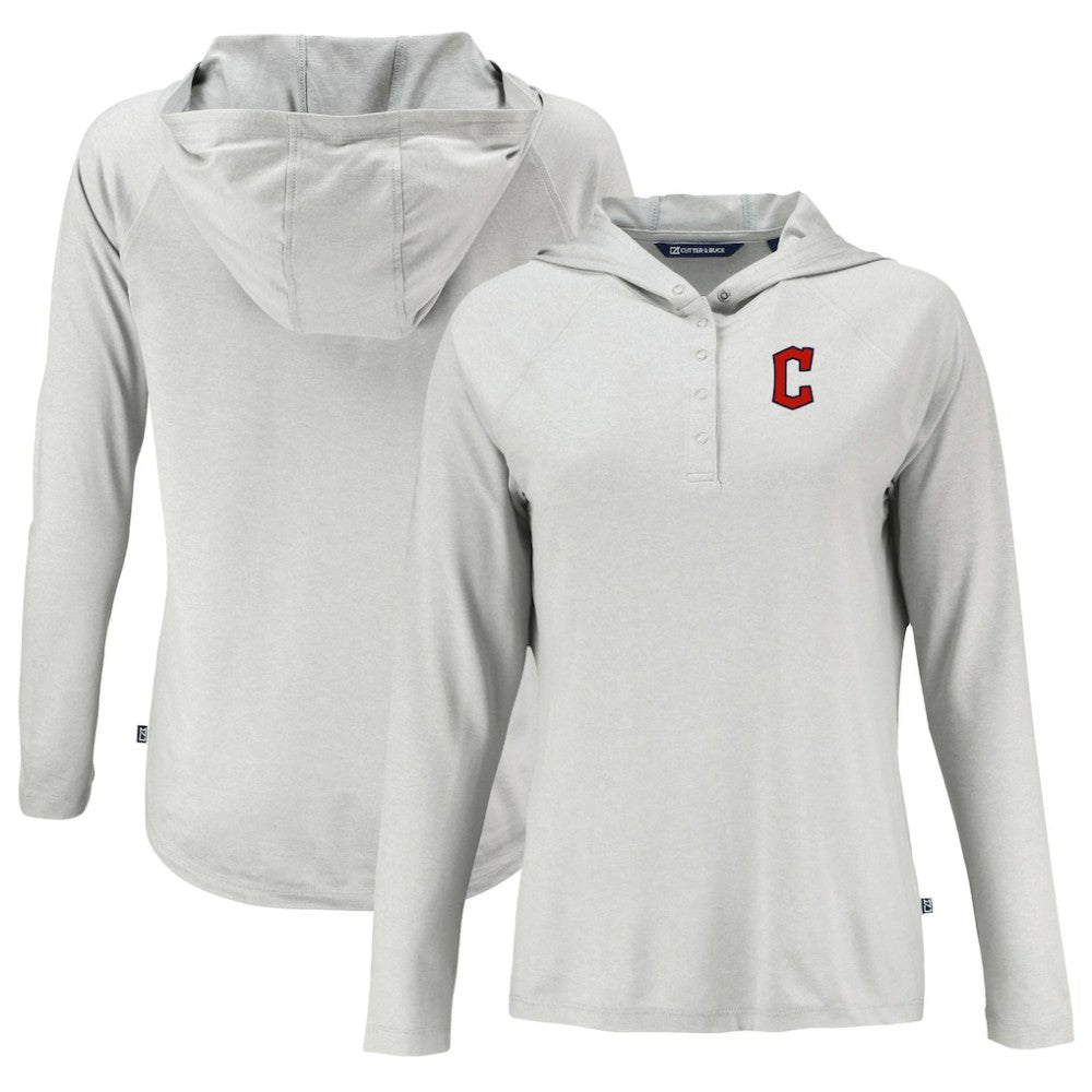 Cleveland Guardians Cutter & Buck Women's Coastline Epic Comfort Eco Recycled Hoodie Raglan Long Sleeve T-Shirt - Gray