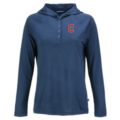 Cleveland Guardians Cutter & Buck Women's Coastline Epic Comfort Eco Recycled Hoodie Raglan Long Sleeve T-Shirt - Navy