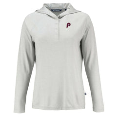 Philadelphia Phillies Cutter & Buck Women's Cooperstown Collection Coastline Epic Comfort Eco Recycled Hoodie Raglan Long Sleeve T-Shirt - Gray