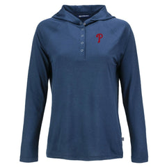 Philadelphia Phillies Cutter & Buck Women's Coastline Epic Comfort Eco Recycled Hoodie Raglan Long Sleeve T-Shirt - Navy