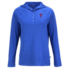 Philadelphia Phillies Cutter & Buck Women's Coastline Epic Comfort Eco Recycled Hoodie Raglan Long Sleeve T-Shirt - Royal