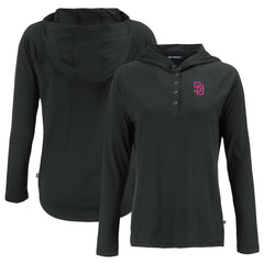San Diego Padres Cutter & Buck Women's City Connect Coastline Epic Comfort Eco Recycled Hoodie Raglan Long Sleeve T-Shirt - Black