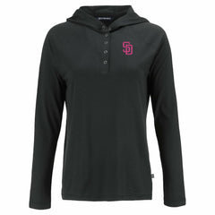 San Diego Padres Cutter & Buck Women's City Connect Coastline Epic Comfort Eco Recycled Hoodie Raglan Long Sleeve T-Shirt - Black
