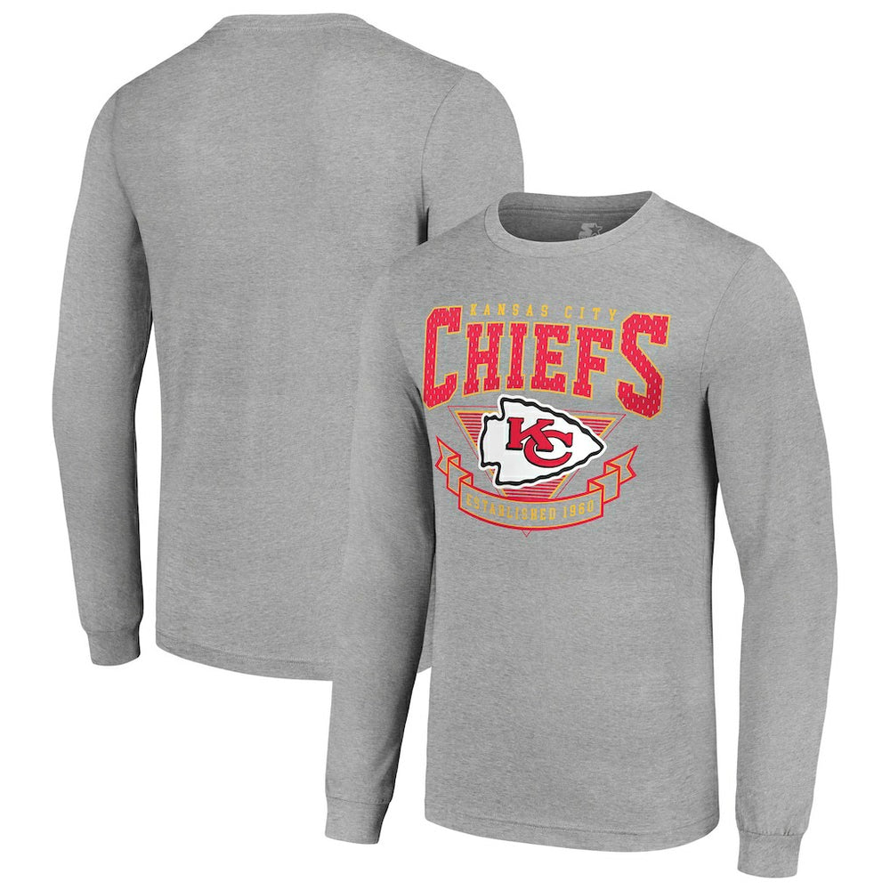Kansas City Chiefs Starter '80s Inspired Team Logo Long Sleeve T-Shirt - Heather Gray sale
