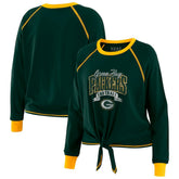 Green Bay Packers WEAR by Erin Andrews Women's Tie-Front Long Sleeve Top - Green/Gold cheap
