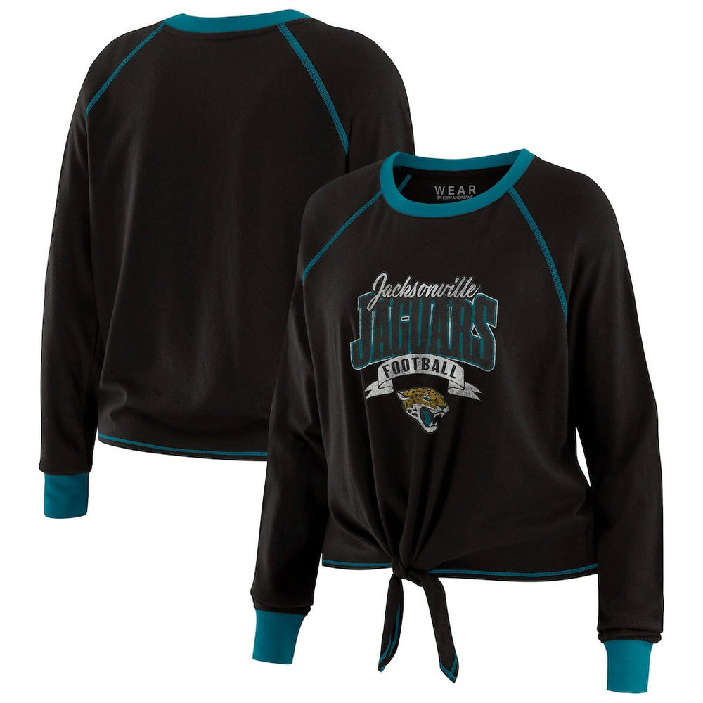 Jacksonville Jaguars WEAR by Erin Andrews Women's Tie-Front Long Sleeve Top - Black/Teal on sale