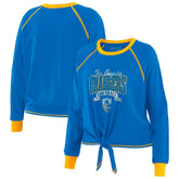 Los Angeles Chargers WEAR by Erin Andrews Women's Tie-Front Long Sleeve Top - Powder Blue/Yellow outlet