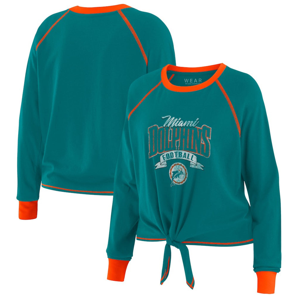 Miami Dolphins WEAR by Erin Andrews Women's Tie-Front Long Sleeve Top - Aqua/Orange sale