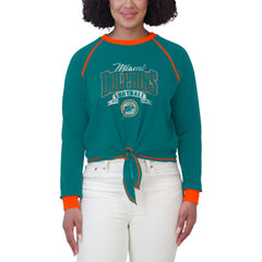 Miami Dolphins WEAR by Erin Andrews Women's Tie-Front Long Sleeve Top - Aqua/Orange sale