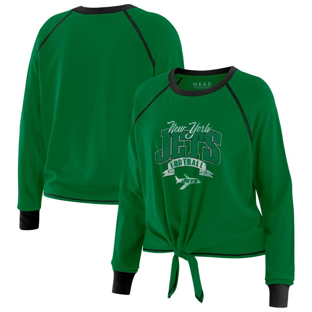 New York Jets WEAR by Erin Andrews Women's Tie-Front Long Sleeve Top - Green/Black outlet