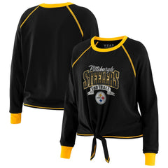 Pittsburgh Steelers WEAR by Erin Andrews Women's Tie-Front Long Sleeve Top - Black/Gold on sale