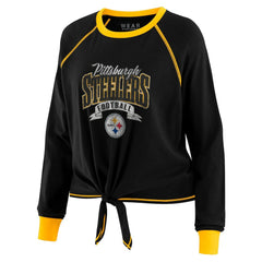 Pittsburgh Steelers WEAR by Erin Andrews Women's Tie-Front Long Sleeve Top - Black/Gold on sale