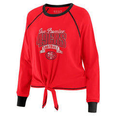 San Francisco 49ers WEAR by Erin Andrews Women's Tie-Front Long Sleeve Top - Scarlet/Black on sale
