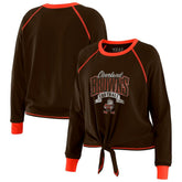 Cleveland Browns WEAR by Erin Andrews Women's Tie-Front Long Sleeve Top - Brown/Orange cheap