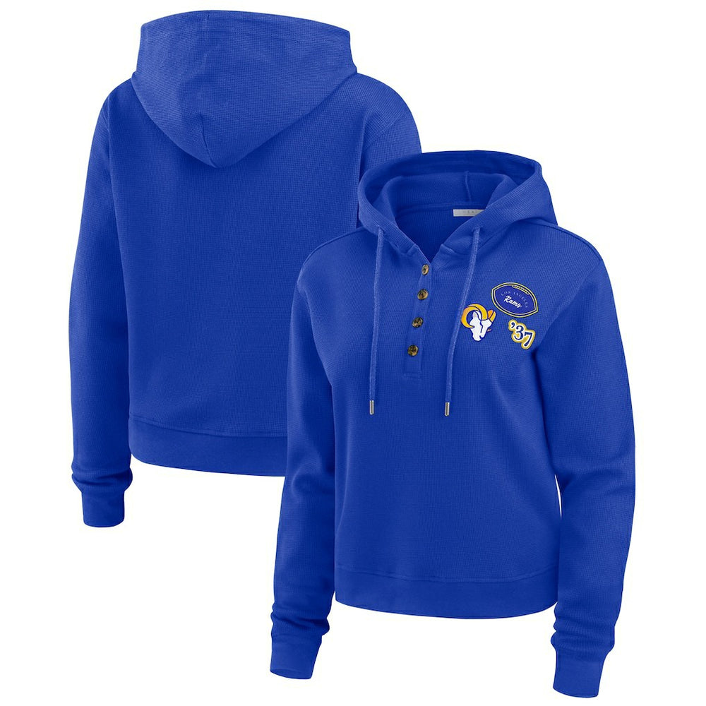 Los Angeles Rams WEAR by Erin Andrews Women's Waffle Hoodie Pullover Top - Royal outlet