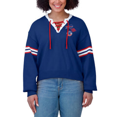 Buffalo Bills WEAR by Erin Andrews Women's Lace-Up Pullover Sweatshirt - Royal online