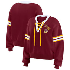 Washington Commanders WEAR by Erin Andrews Women's Lace-Up Pullover Sweatshirt - Burgundy on sale