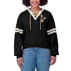 New Orleans Saints WEAR by Erin Andrews Women's Lace-Up Pullover Sweatshirt - Black on sale