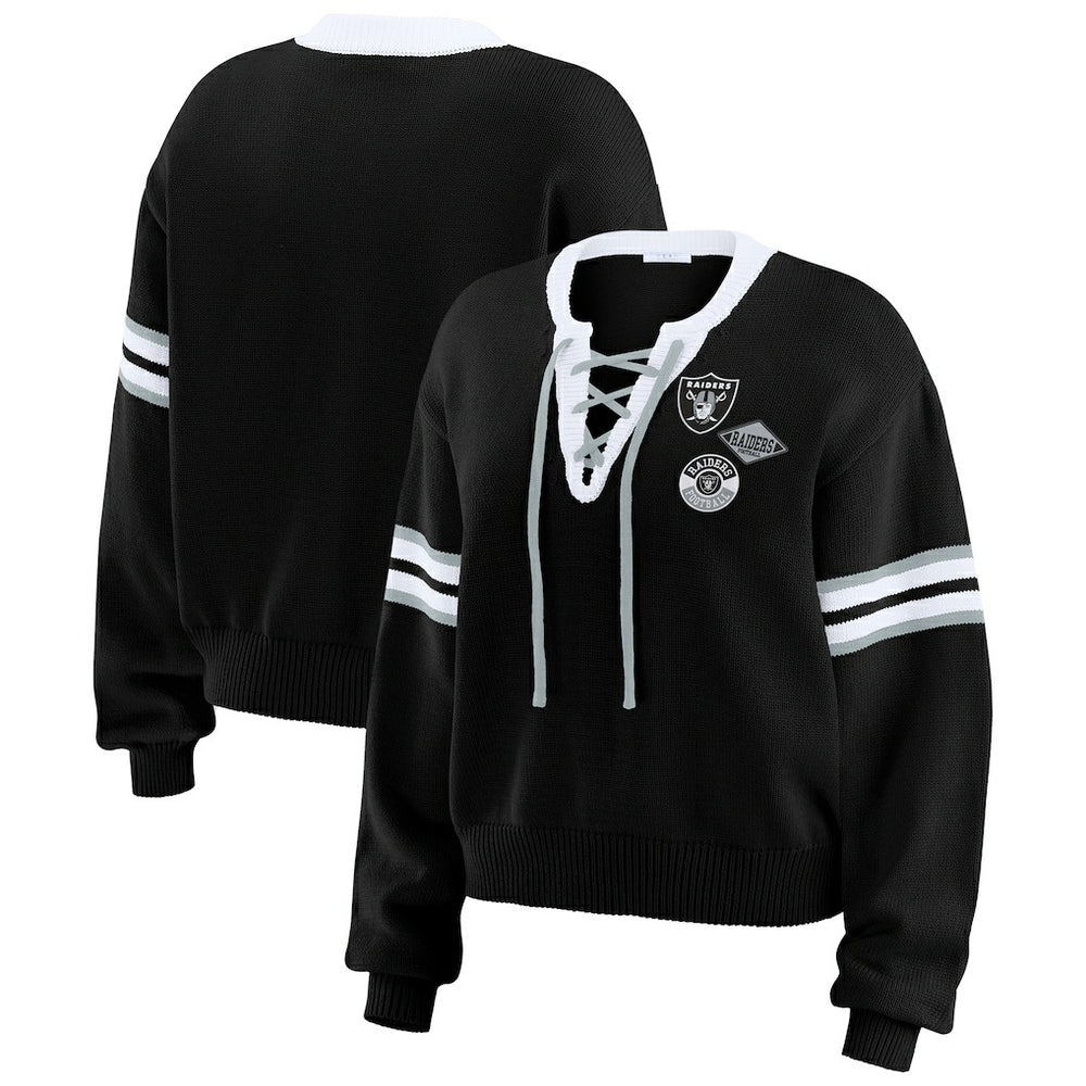 Las Vegas Raiders WEAR by Erin Andrews Women's Lace-Up Pullover Sweatshirt - Black online