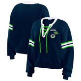 Seattle Seahawks WEAR by Erin Andrews Women's Lace-Up Pullover Sweatshirt - Navy online