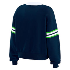 Seattle Seahawks WEAR by Erin Andrews Women's Lace-Up Pullover Sweatshirt - Navy online