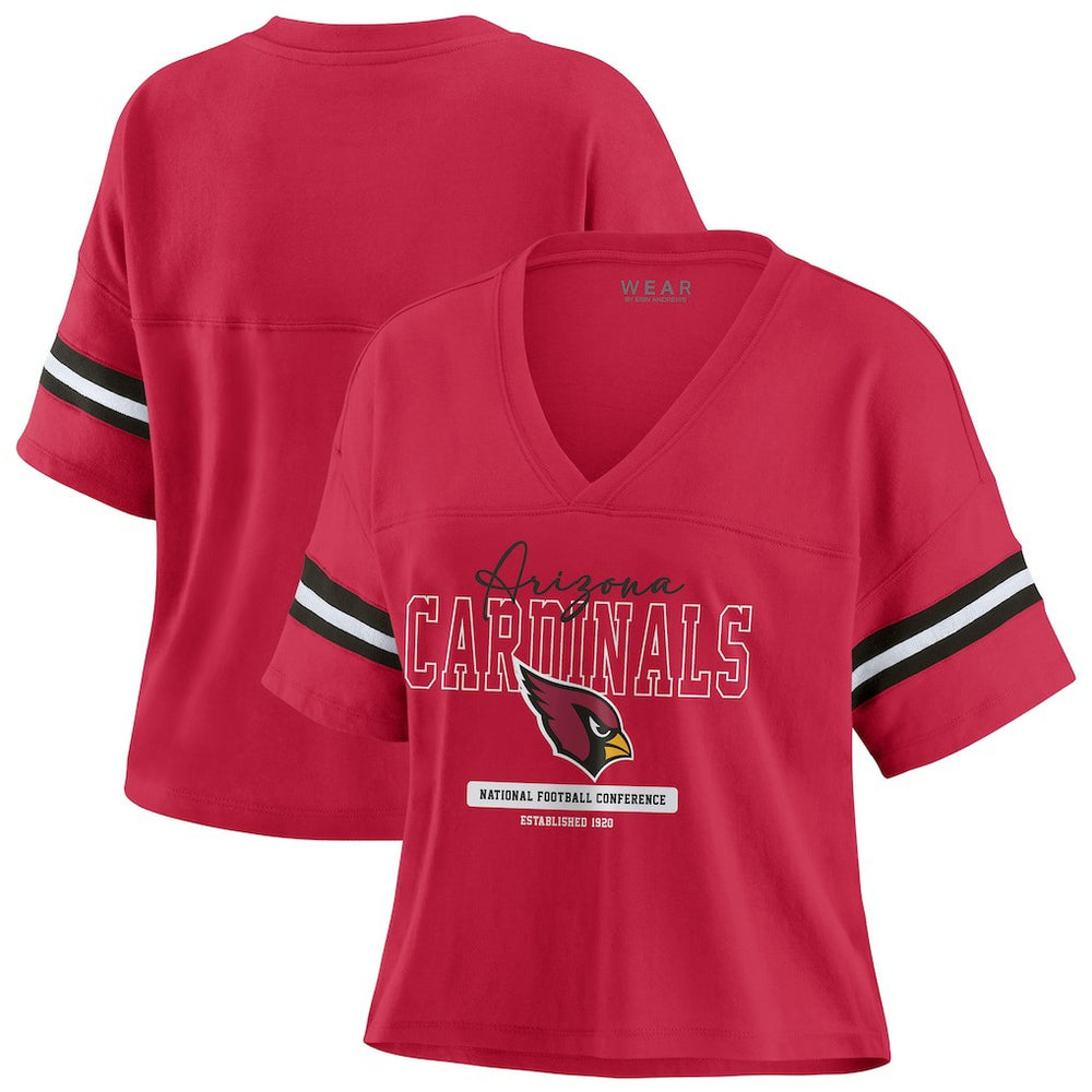 Arizona Cardinals WEAR by Erin Andrews Women's Color Block Boxy Modest Crop V-Neck T-Shirt - Cardinal online
