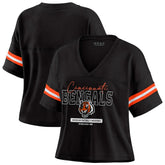 Cincinnati Bengals WEAR by Erin Andrews Women's Color Block Boxy Modest Crop V-Neck T-Shirt - Black online