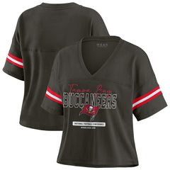 Tampa Bay Buccaneers WEAR by Erin Andrews Women's Color Block Boxy Modest Crop V-Neck T-Shirt - Orange discount