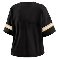 New Orleans Saints WEAR by Erin Andrews Women's Color Block Boxy Modest Crop V-Neck T-Shirt - Black for sale