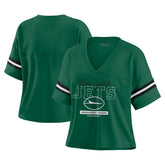 New York Jets WEAR by Erin Andrews Women's Color Block Boxy Modest Crop V-Neck T-Shirt - Green cheap