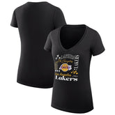 Los Angeles Lakers G-III 4Her by Carl Banks Women's Super-Slim Fit Lightweight Team Name Collage Graphic V-Neck T-Shirt - Black cheap