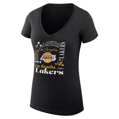 Los Angeles Lakers G-III 4Her by Carl Banks Women's Super-Slim Fit Lightweight Team Name Collage Graphic V-Neck T-Shirt - Black cheap