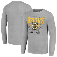 Boston Bruins Starter '80s Inspired Team Logo Long Sleeve T-Shirt Heather Gray